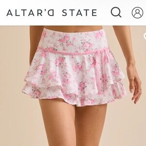 Altar’d State XL pink floral bow mini skirt